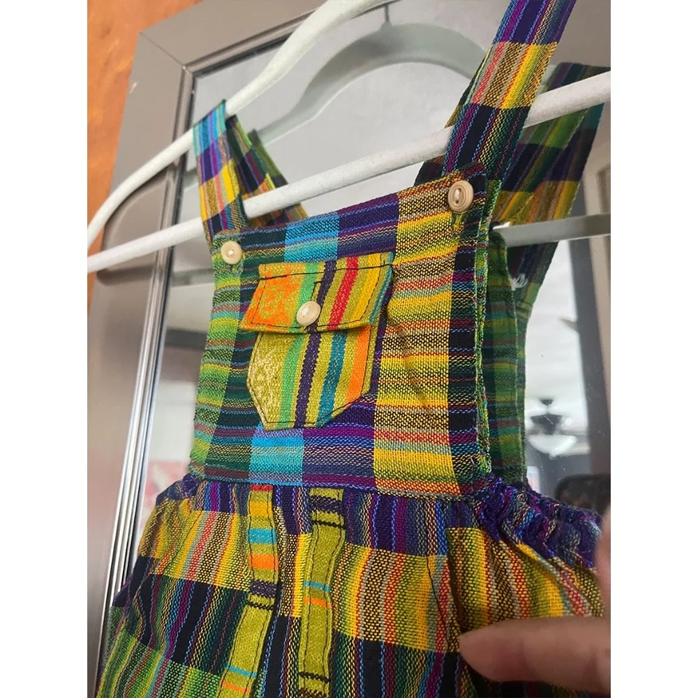 Vintage Peruvian Andean Plaid Baby Romper Jumper 12–18M Artisan Woven Cotton